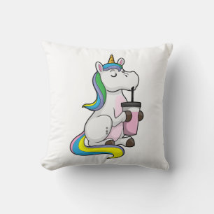 Unicorn with Bubble Tea Throw Pillow