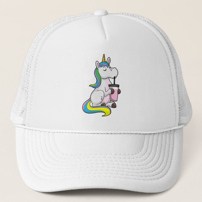 Unicorn with Bubble Tea Trucker Hat (Front)