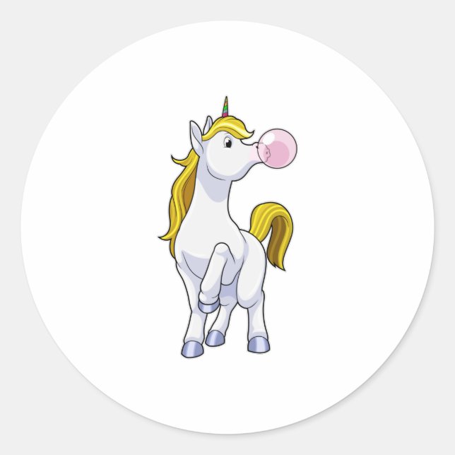 Unicorn with Chewing gum Classic Round Sticker (Front)
