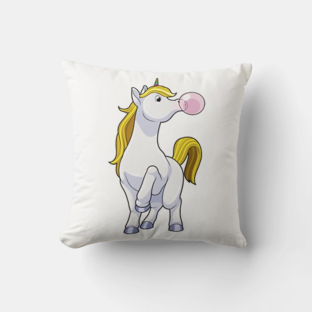 Unicorn with Chewing gum Throw Pillow (Front)