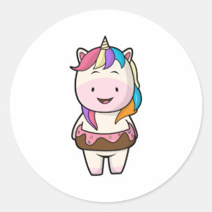 Unicorn with Chocolate doughnut Classic Round Sticker