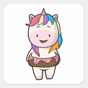 Unicorn with Chocolate doughnut Square Sticker