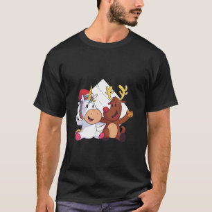 Unicorn with Christmas Hat and Reindeer with Biscu T-Shirt
