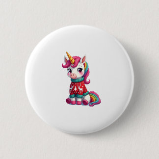 Unicorn with Christmas Sweater Unicorn Girls Chris 2 Inch Round Button