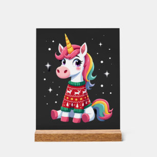 Unicorn with Christmas Sweater Unicorn Girls Chris Acrylic Sign