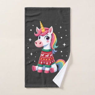 Unicorn with Christmas Sweater Unicorn Girls Chris Hand Towel