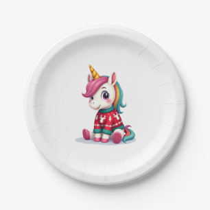 Unicorn with Christmas Sweater Unicorn Girls Chris Paper Plate