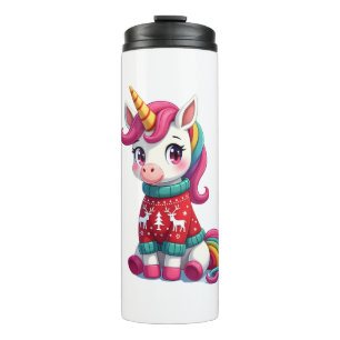 Unicorn with Christmas Sweater Unicorn Girls Chris Thermal Tumbler