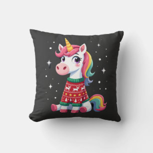 Unicorn with Christmas Sweater Unicorn Girls Chris Throw Pillow