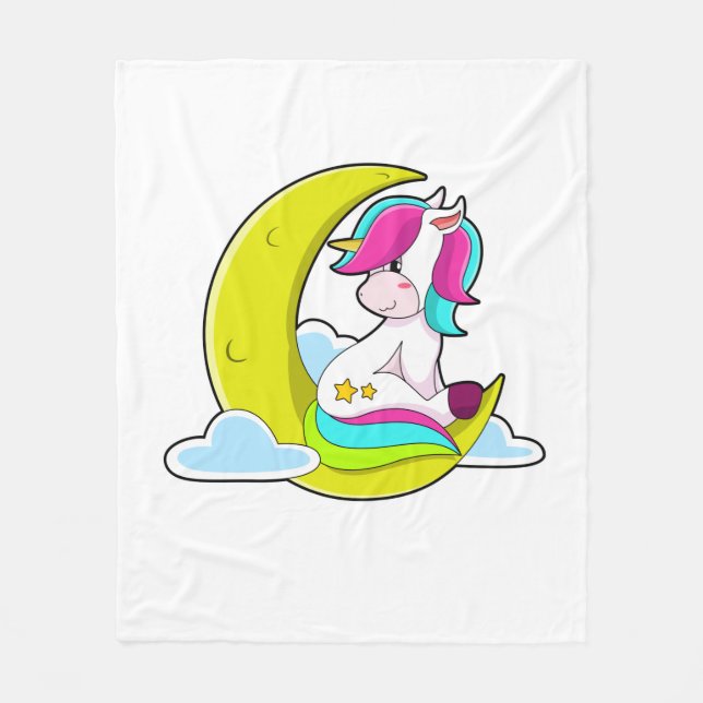 Unicorn with Clouds & Moon Fleece Blanket (Front)