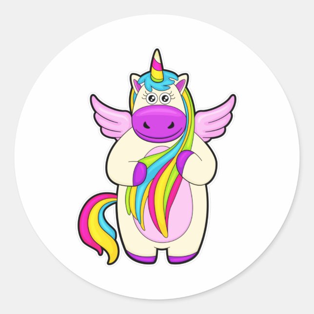 Unicorn with colourful Hairs Classic Round Sticker (Front)