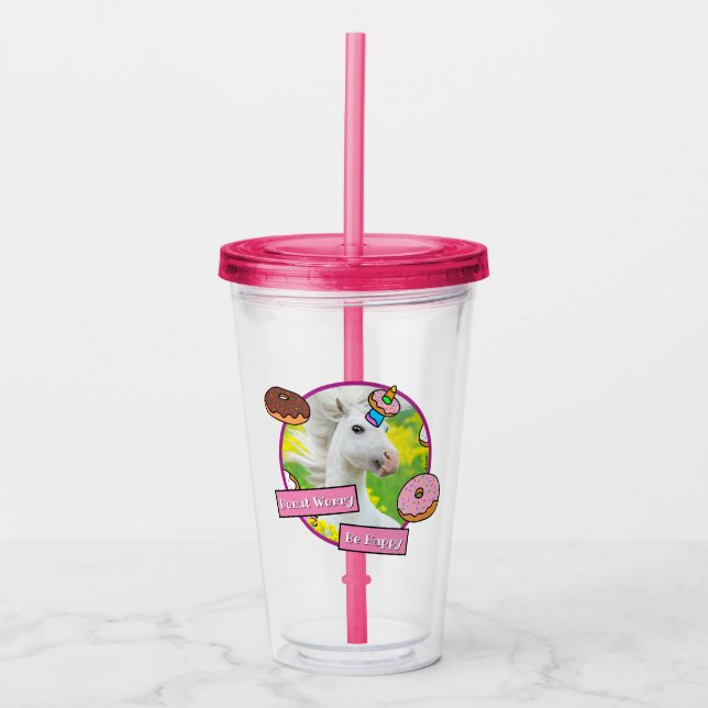 Unicorn With Donuts Acrylic Tumbler (Front)