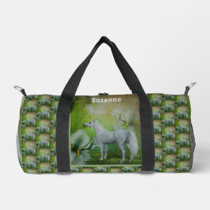Unicorn With Fantasy Flowers Personalized Duffle Bag