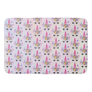 Unicorn with Floral Crown & Butterflies Pattern Bath Mat