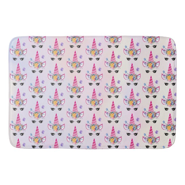 Unicorn with Floral Crown & Butterflies Pattern Bath Mat (Front)