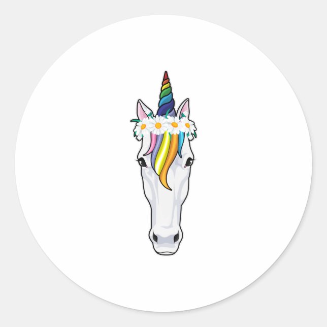 Unicorn with Flowers Classic Round Sticker (Front)