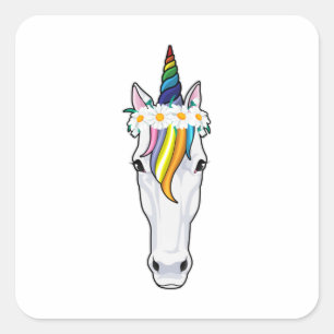Unicorn with Flowers Square Sticker