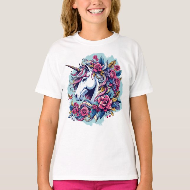 Unicorn With Flowers T-Shirt (Front)