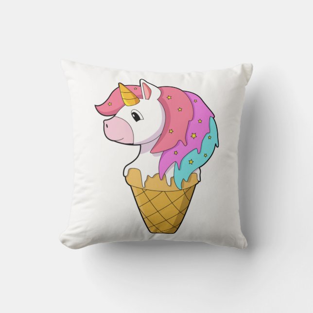 Unicorn with Ice cream Throw Pillow (Front)