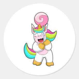 Unicorn with Lollipop Classic Round Sticker