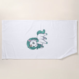Unicorn With Petrol Mane Cute Funny Unicorn Design Beach Towel