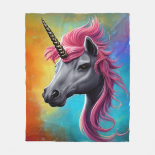 Unicorn with Pink Mane Fleece Blanket