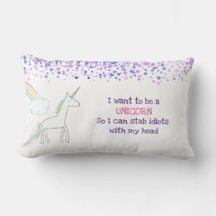 Unicorn with Rainbow and Confetti Funny Saying Lumbar Pillow