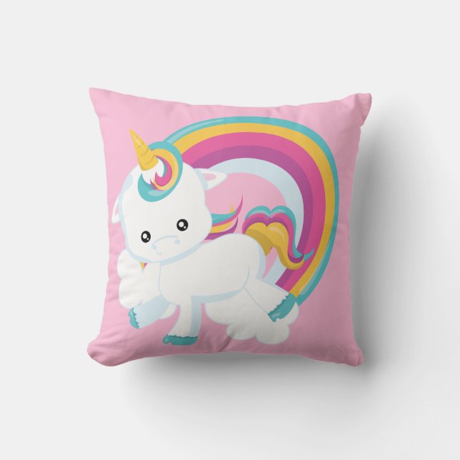 Unicorn with Rainbow  Baby  Throw Pillow (Front)