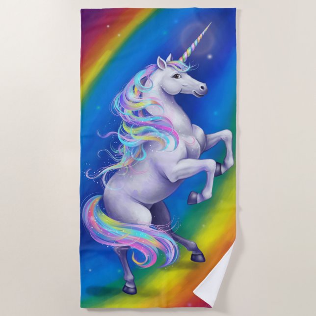 Unicorn with Rainbow Beach Towel (Front)