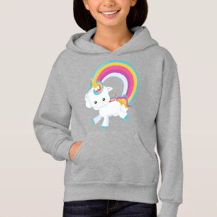 Unicorn with Rainbow Girl Hoodie