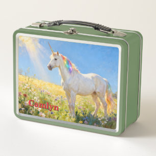 Unicorn with Rainbow Mane and Tail Metal Lunch Box