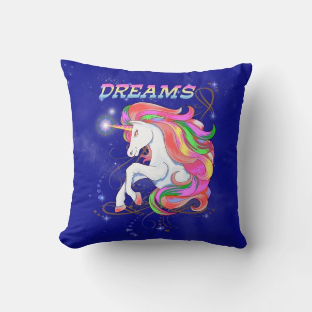 Unicorn with rainbow mane, fantasy art. throw pillow (Front)