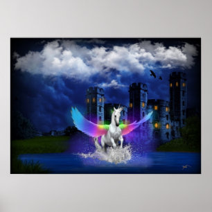 Unicorn With Rainbow Wings Poster