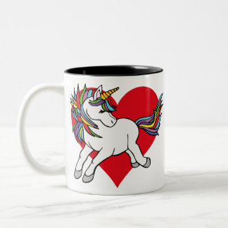 unicorn with red heart Two-Tone coffee mug