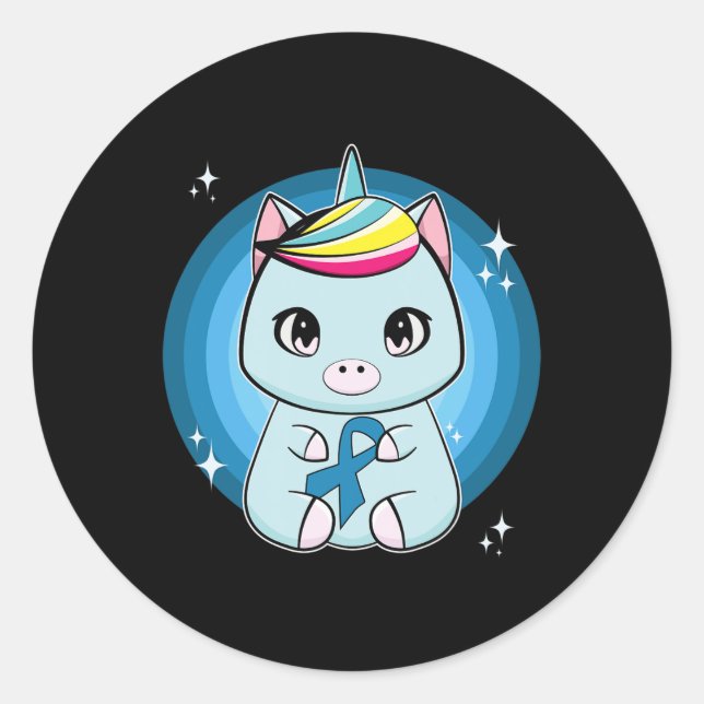Unicorn With Ribbon Diabetes Awareness  Classic Round Sticker (Front)