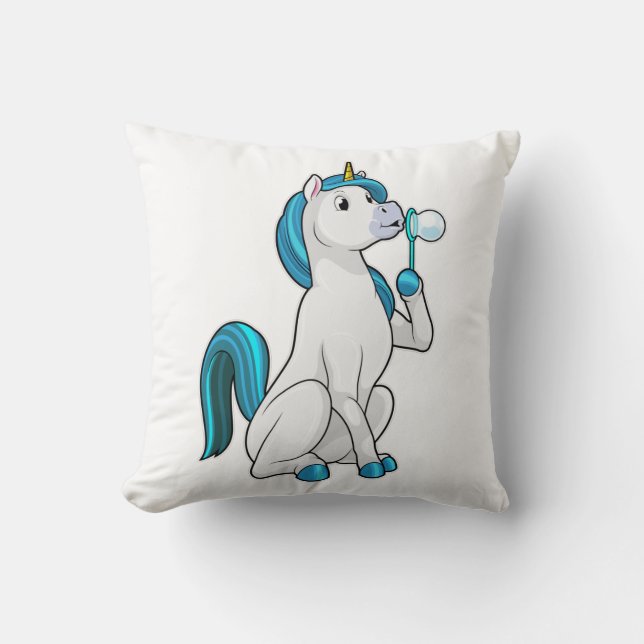 Unicorn with Soap bubbles Throw Pillow (Front)