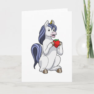 Unicorn with Strawberry Fruit Card