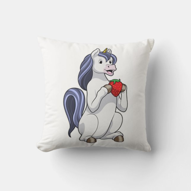 Unicorn with Strawberry Fruit Throw Pillow (Front)