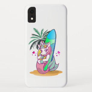 Unicorn with surfboard on the beach iPhone XR case