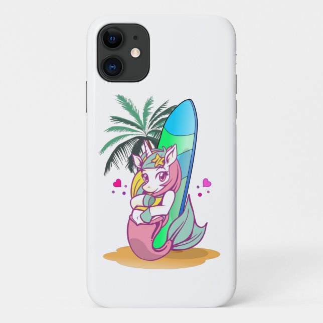 Unicorn with surfboard on the beach Case-Mate iPhone case (Back)