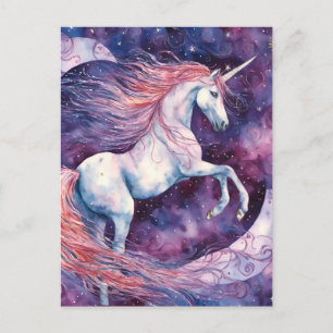 Unicorn with the moon pink white purple postcard