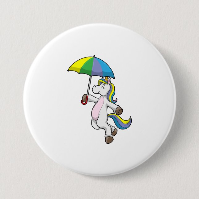 Unicorn with Umbrella 3 Inch Round Button (Front)