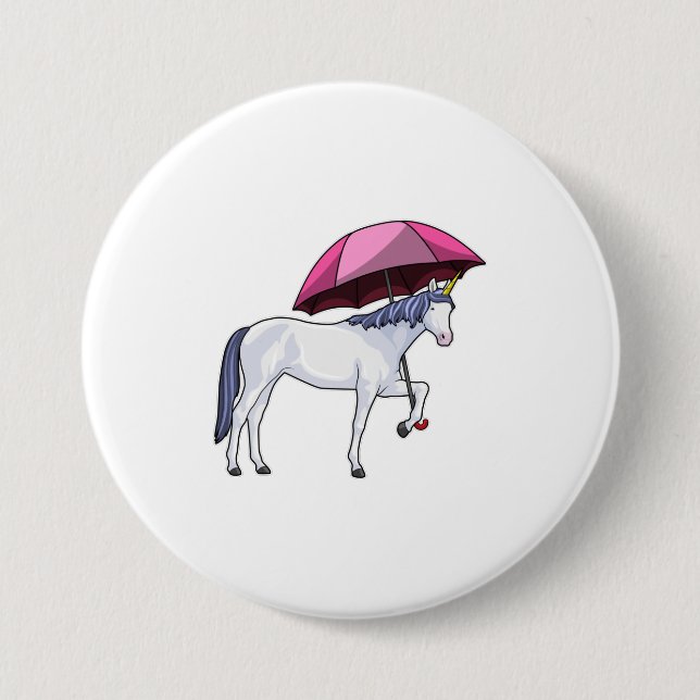 Unicorn with Umbrella 3 Inch Round Button (Front)