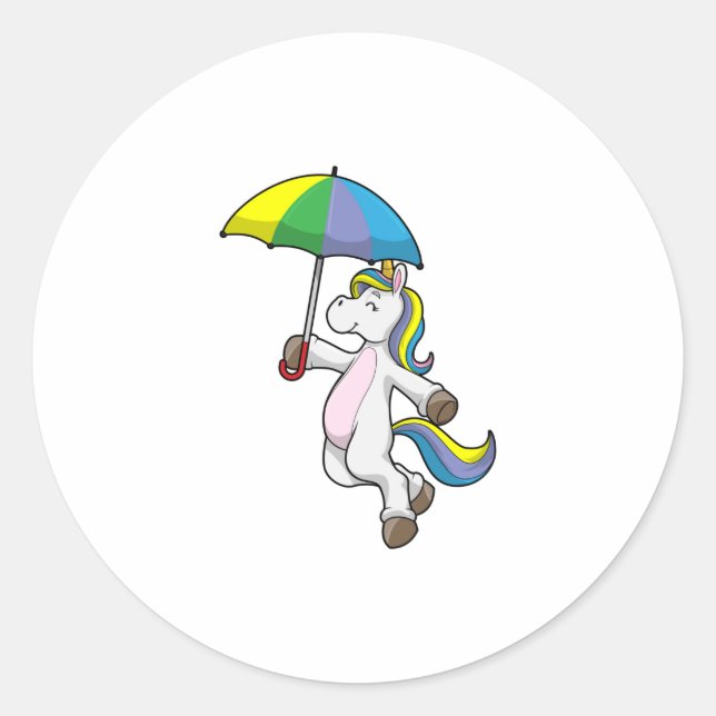 Unicorn with Umbrella Classic Round Sticker (Front)