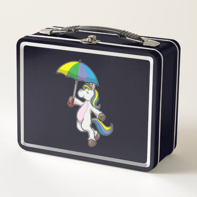 Unicorn with Umbrella Metal Lunch Box (Front)