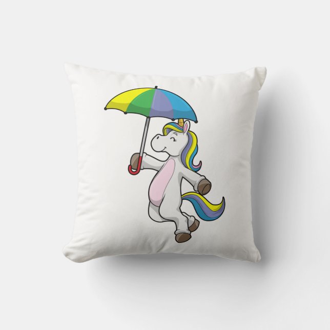 Unicorn with Umbrella Throw Pillow (Front)