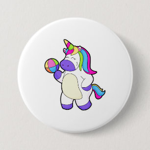 Unicorn with Volleyball 3 Inch Round Button