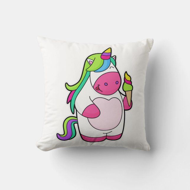 Unicorn with Waffle Ice cream Throw Pillow (Front)