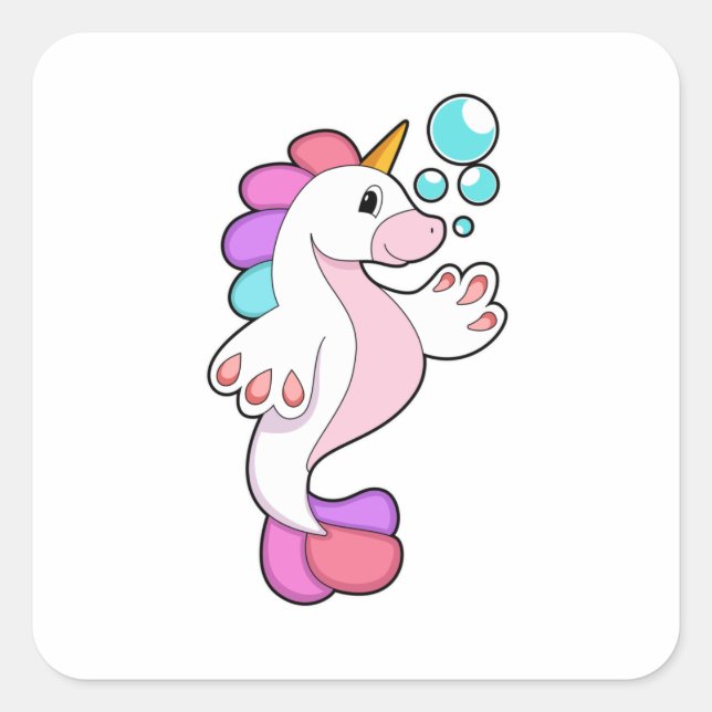 Unicorn with Water bubbles.PNG Square Sticker (Front)