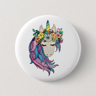 Unicorn With Wild Flowers In Watercolor 2 Inch Round Button